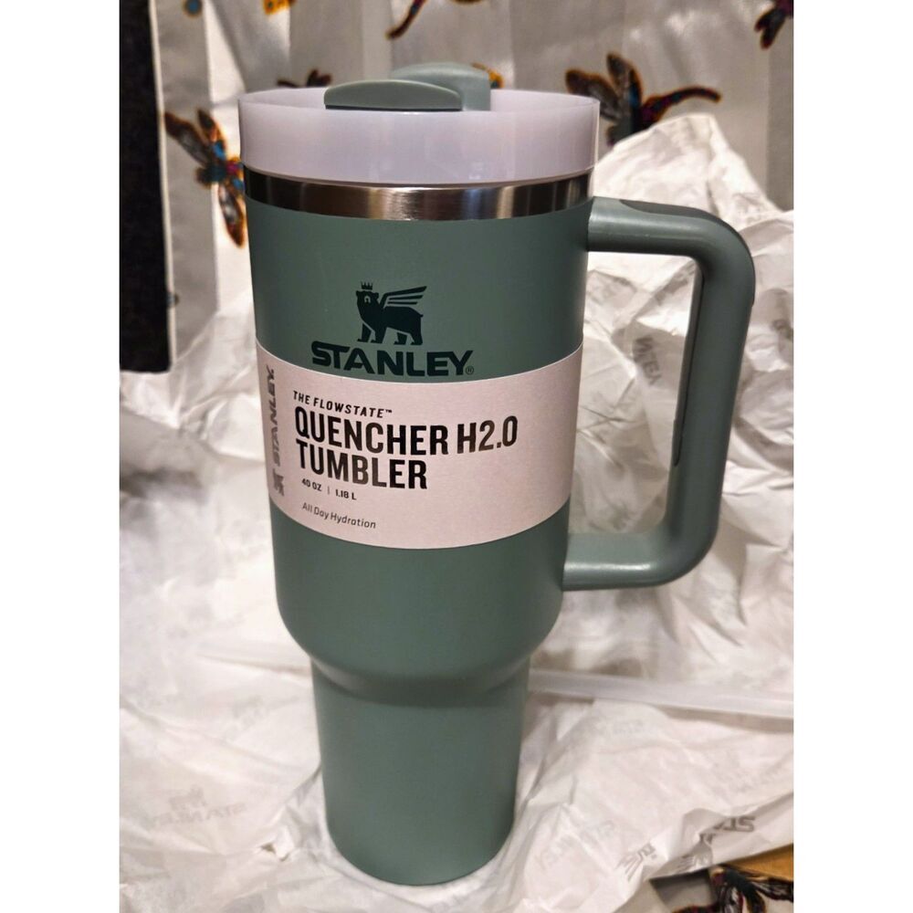New Limited Edition Stanley Quencher H2.0 FlowState Tumbler 40 oz – Smokey Green